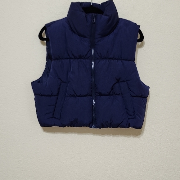 H&M Jackets & Blazers - H&M Blue Quilted Puffer Vest with Stand-Up Collar